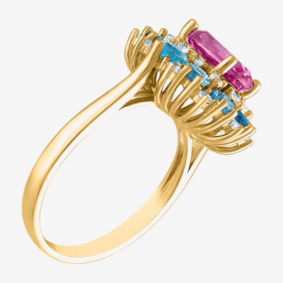 Womens Genuine Pink Topaz 14K Gold Over Silver Oval Cocktail Ring