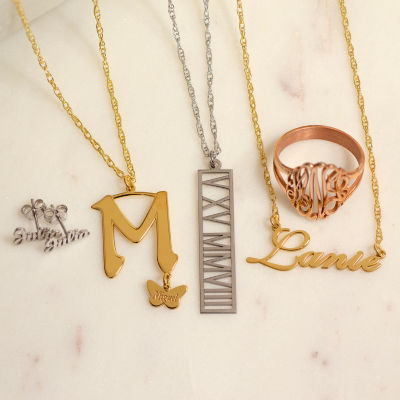 Personalized Butterfly Initial 14K Gold Over Silver Pendant Necklace