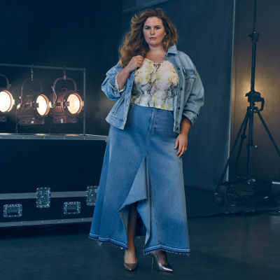 Ashley Graham Denim Trucker and Maxi Skirt