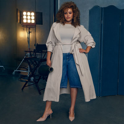 Ashley Graham Trench Jacket and Baggy Jort