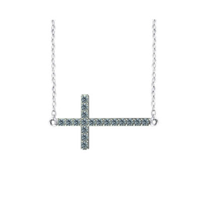 DiamonArt® Womens 1/ CT. T.W. White Cubic Zirconia Sterling Silver Cross Pendant Necklace