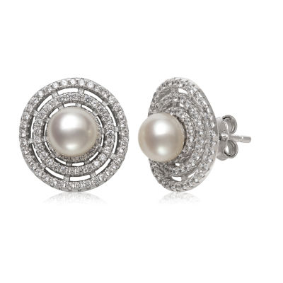White Cultured Freshwater Pearl Sterling Silver 14mm Stud Earrings