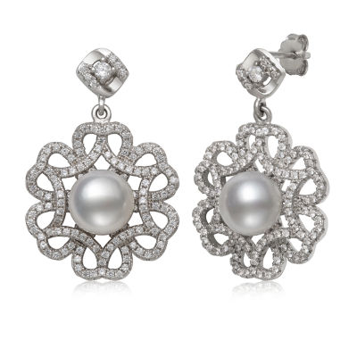 Womens White Cultured Freshwater Pearl Sterling Silver Drop Earrings