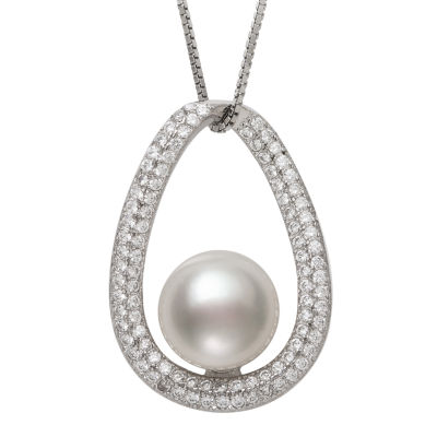 Womens White Cultured Freshwater Pearl Sterling Silver Pendant Necklaces
