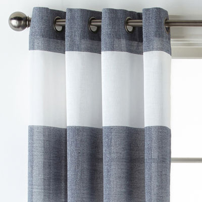 JCPenney Home Metallic Stripe Grommet Top Sheer Single Curtain Panel