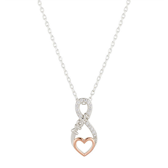 Footnotes Mom Zirconia Sterling Silver 18 Inch Cable Heart Pendant Necklace
