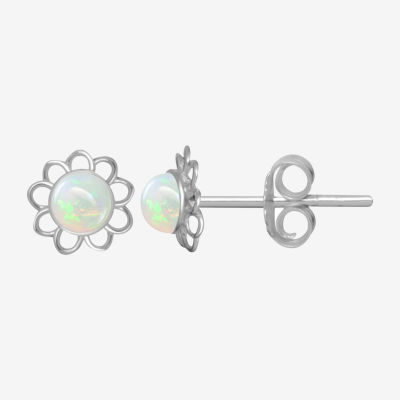 Itsy Bitsy White Opal Sterling Silver 6mm Flower Stud Earrings
