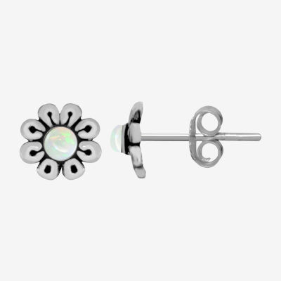 Itsy Bitsy 1/10 CT. T.W. White Opal Sterling Silver 6.5mm Flower Stud Earrings