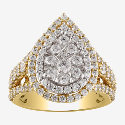 (H-I / I1) Womens 2 CT. T.W. Lab Grown White Diamond 10K Gold 10K White Gold Pear Halo Cocktail Ring