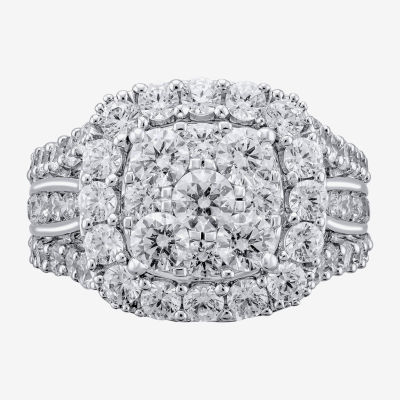 (H-I / I1) Womens 4 CT. T.W. Lab Grown White Diamond 14K White Gold Cushion Cluster Cocktail Ring