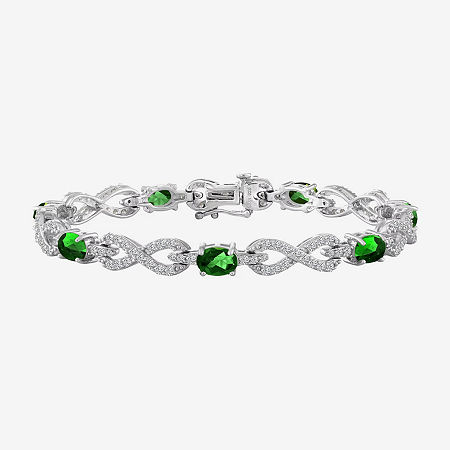 Gemstone Sterling Silver Infinity 7.5 Inch Tennis Bracelet, One Size, Green