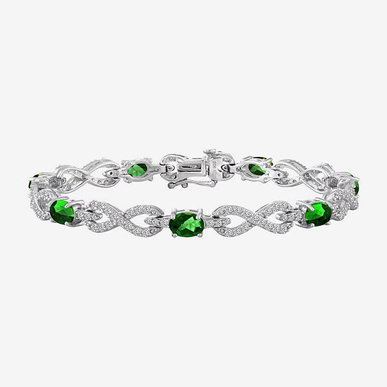 Simulated Green Sterling Silver Infinity 7.5 Inch Tennis Bracelet