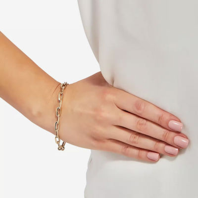 Womens 10K Gold 7 3/4 Inch Hollow Paperclip Chain Bracelet