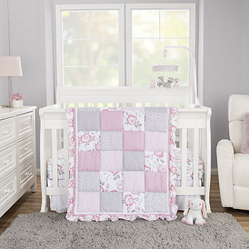 Sammy & Lou Elephant Garden 4 Piece Crib Bedding Set, Pink