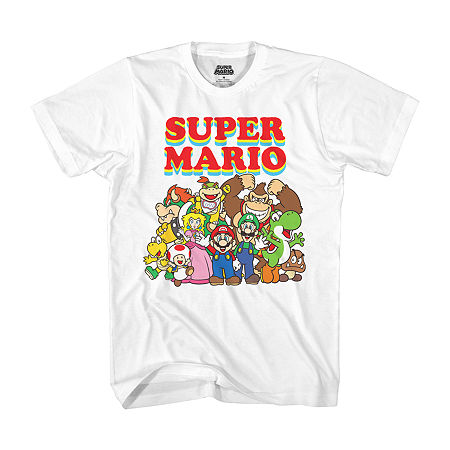 Mens Crew Neck Short Sleeve Regular Fit Super Mario Graphic T-Shirt, Xx-large, White