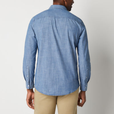St. John's Bay Chambray Mens Long Sleeve Slim Fit Button-Down Shirt