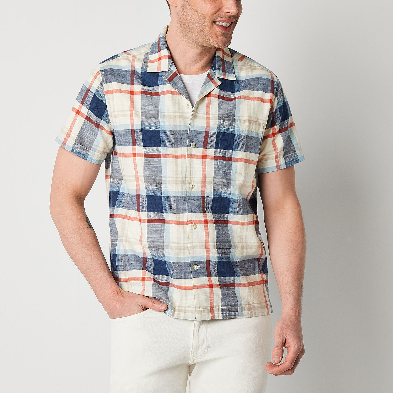 mutual weave Mens Short Sleeve Plaid Camp Shirt - JCPenney