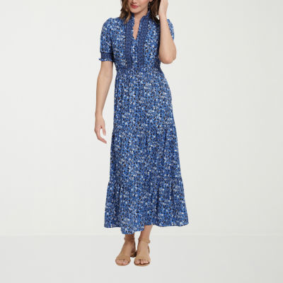 London Style Short Sleeve Dots Maxi Dress