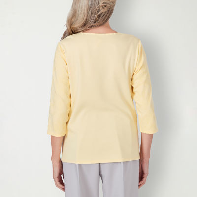 Alfred Dunner Charleston Womens Keyhole Neck 3/4 Sleeve T-Shirt