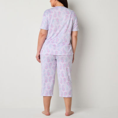 Jaclyn Womens Plus 2-pc. Crew Neck Short Sleeve Capri Pajama Set