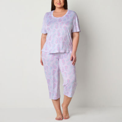 Jaclyn Womens Plus 2-pc. Crew Neck Short Sleeve Capri Pajama Set