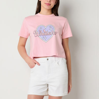 Skinnydip London Juniors Cropped Whatever Pink Baby Womens Round Neck Short Sleeve Graphic T-Shirt