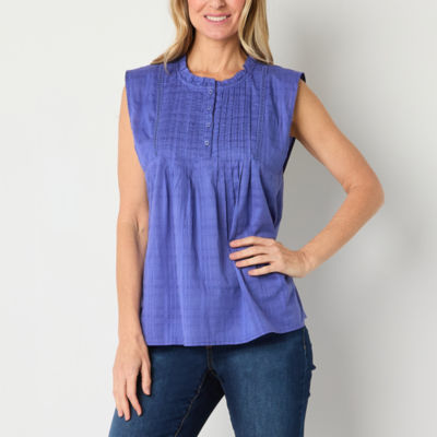 St. John's Bay Womens Round Neck Sleeveless Blouse