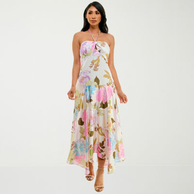 Premier Amour Satin Sleeveless Floral Fit + Flare Dress