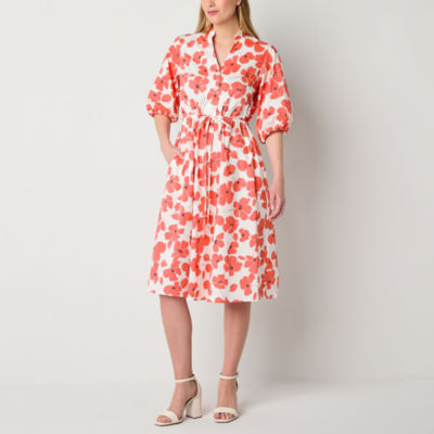 Studio 1 Womens Short Sleeve Floral Midi Fit + Flare Dress