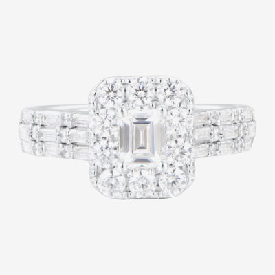 Womens 1 1/2 CT. T.W. Mined White Diamond 14K White Gold Side Stone Halo Engagement Ring