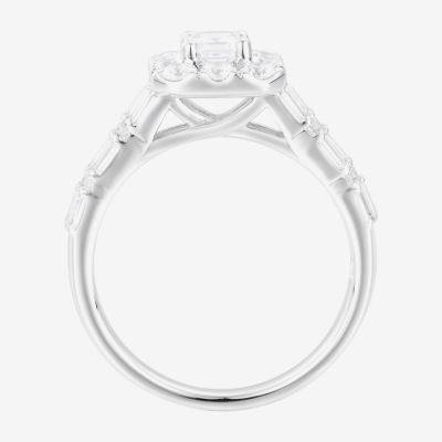 Womens 1 1/2 CT. T.W. Mined White Diamond 14K White Gold Side Stone Halo Engagement Ring