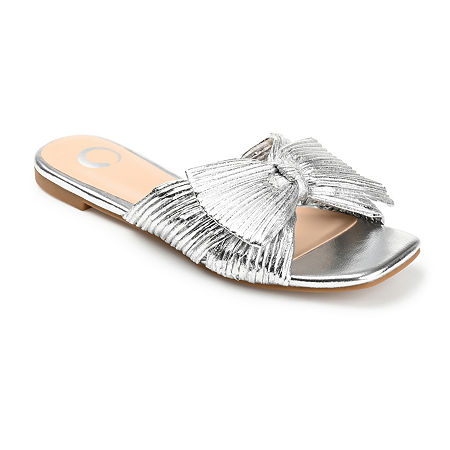 Journee Collection Womens Serlina Slide Sandals, 6 Wide, Silver