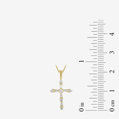 Womens 1 CT. T.W. Lab Grown White Diamond 10K Gold Cross 18 Inch Pendant Necklace