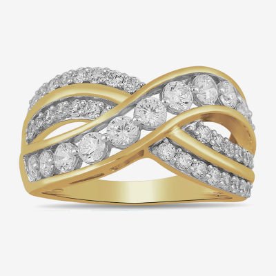 Womens 1 CT. T.W. Lab Grown White Diamond 14K Gold Over Silver Sterling Silver Crossover Cocktail Ring