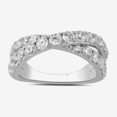 Womens 2 CT. T.W. Lab Grown White Diamond Sterling Silver Crossover Band