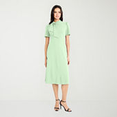 long fitted tank dress London Times Women's Scuba Side-Tab Midi Dress - Sugar Ivry main image 1
