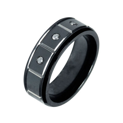 Mens 1/10 CT.T.W. Natural Diamond Black Titanium Wedding Band