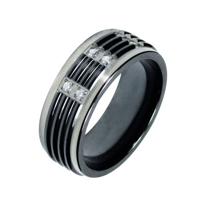 Mens 1/8 C.T. TW. Natural Diamond Black Titanium Wedding Band