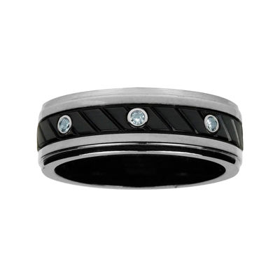 Mens 1/ C.T. TW. Natural Diamond Black Titanium Wedding Band