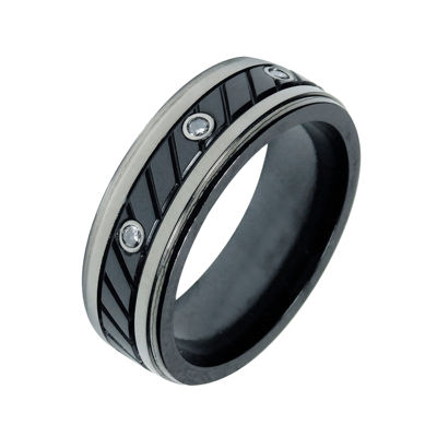 Mens 1/10 C.T. TW. Natural Diamond Black Titanium Wedding Band