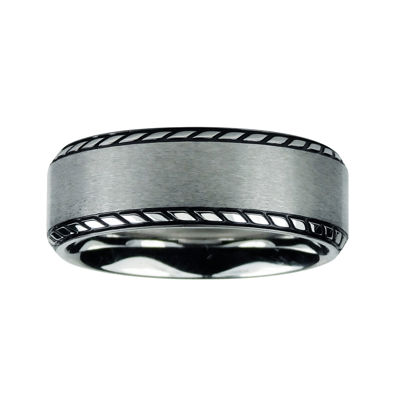 Mens 8mm Titanium Rope Border Wedding Band