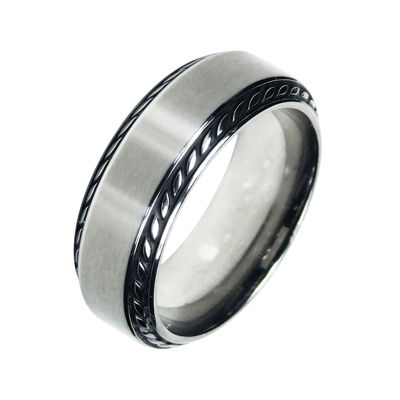 Mens 8mm Titanium Rope Border Wedding Band