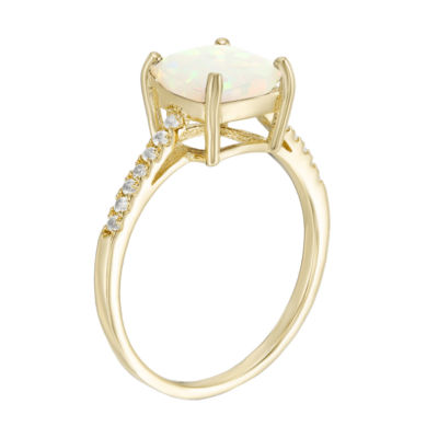 Womens Lab Created White Opal 14K Gold Over Silver Cocktail Ring
