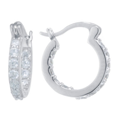 Silver Treasures Womens Cubic Zirconia Sterling Silver 15mm Hoop Earrings