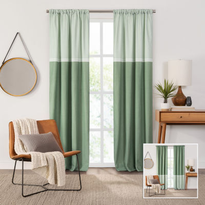 Fieldcrest Devin Flippable Stripe Cotton Chambray Rod Pocket Energy Saving 100% Blackout Single Curtain Panel