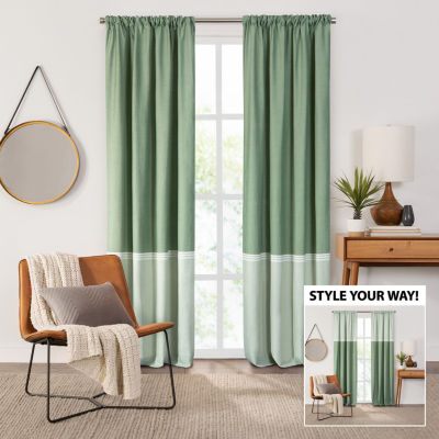 Fieldcrest Devin Flippable Stripe Cotton Chambray Rod Pocket Energy Saving 100% Blackout Single Curtain Panel