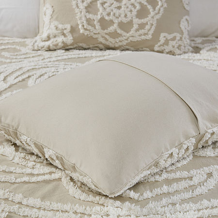 Madison Park Virginia Tufted Cotton Chenille Medallion Fringe Coverlet Set, One Size, Beige