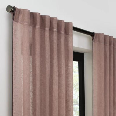 Fieldcrest Luxury Linen Border Stripe Sheer Rod Pocket Back Tab Single Curtain Panel