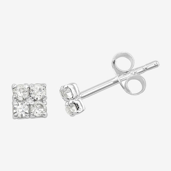 Itsy Bitsy Crystal Sterling Silver Square Cluster Stud Earrings
