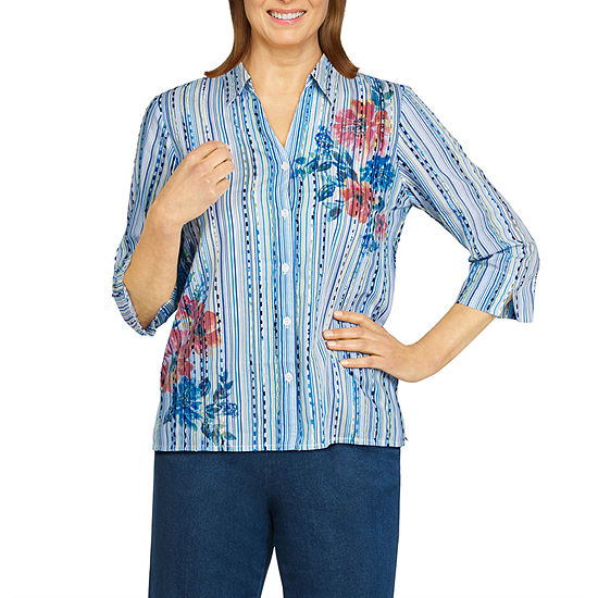 Alfred Dunner Plus Classics Womens 3/4 Sleeve Blouse